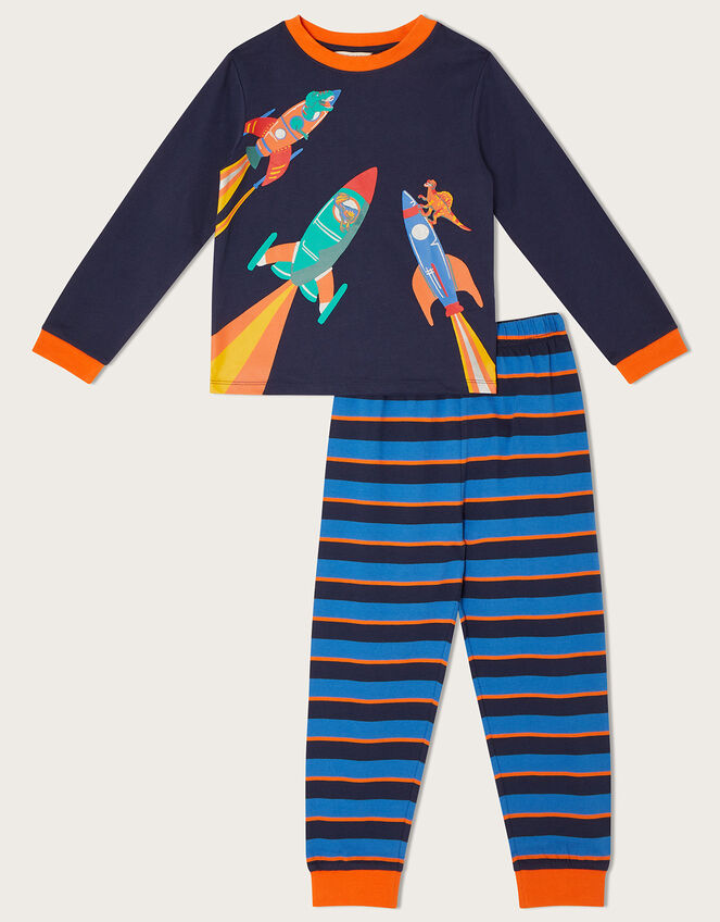 Dinosaur in Rockets Pyjama Set, Blue (NAVY), large