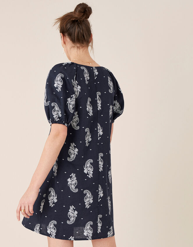 Heritage Print Dress in Linen Blend, Blue (NAVY), large