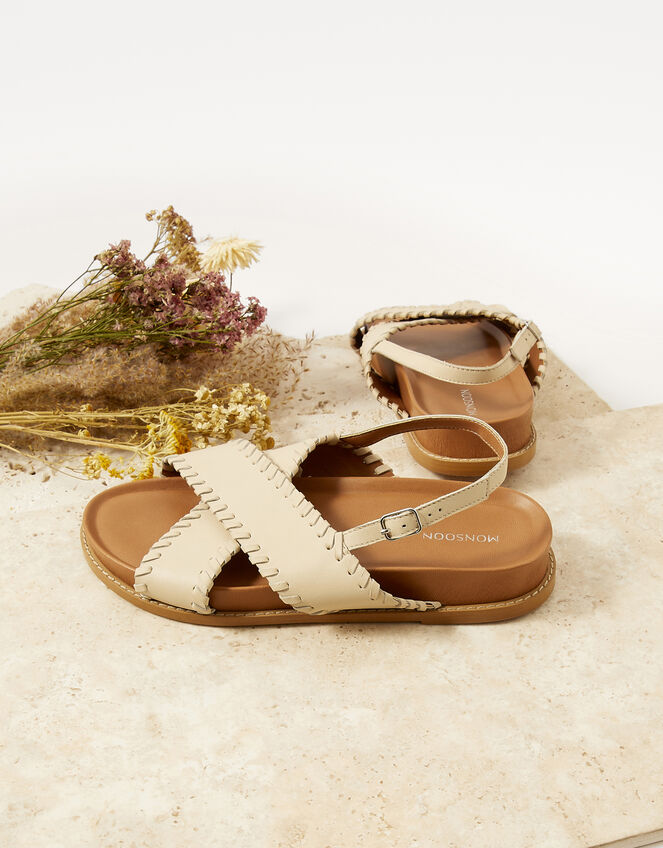 Crossover Stitch Footbed Sandals Natural