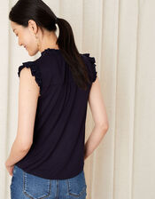 Stacy Animal Jacquard Blouse, Blue (NAVY), large