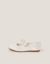 Satin Bow Ballet Flats, Ivory (IVORY), large