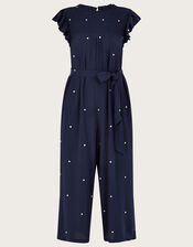 Embroidered Spot Jumpsuit, Blue (NAVY), large