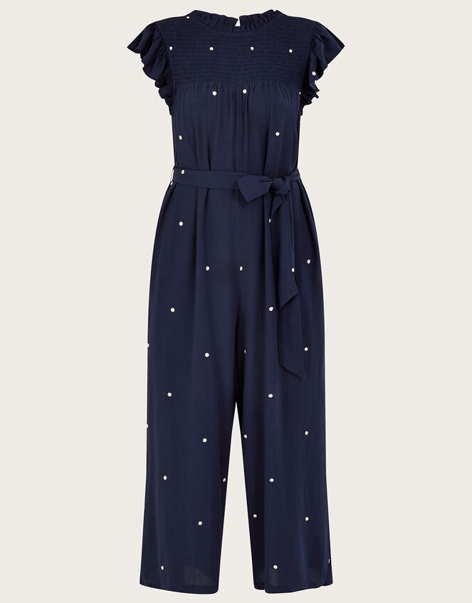 Embroidered Spot Jumpsuit, Blue (NAVY), large