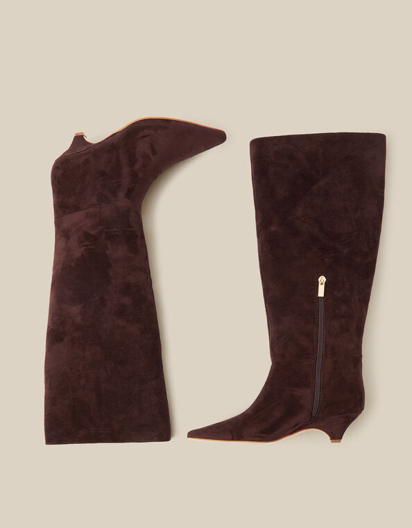 Isha Faux Suede Knee High Heeled Boots, Brown (CHOCOLATE), large