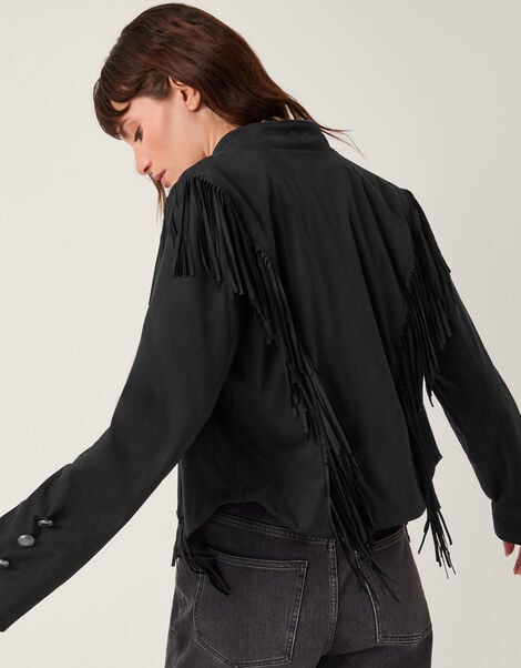 Salome Fringe Suedette Jacket, Black (BLACK), large