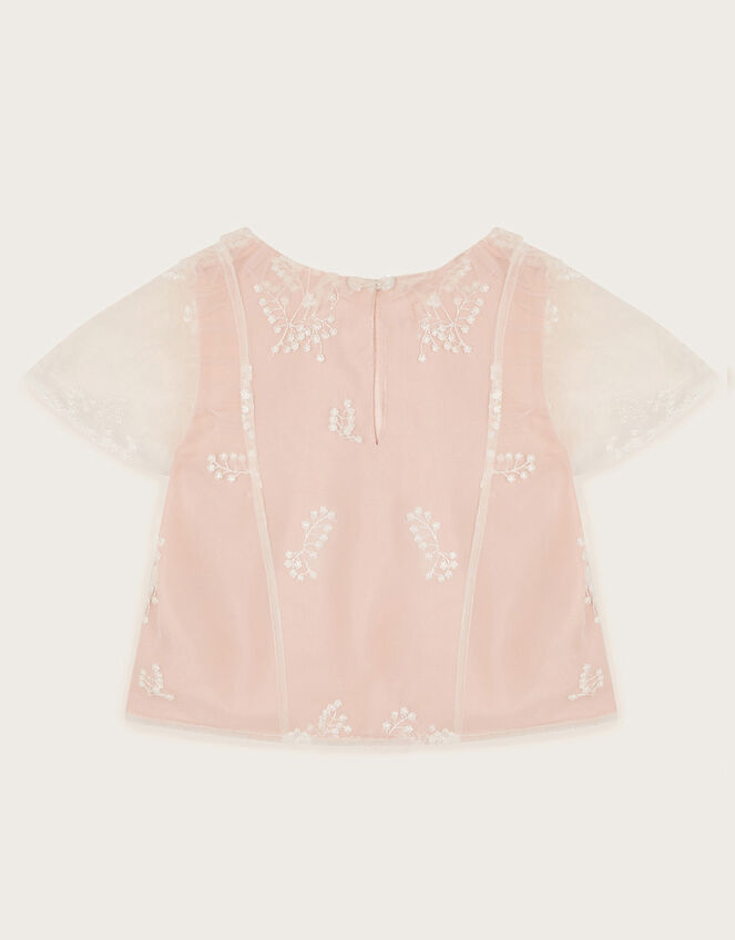Harlyn Short Sleeve Embroidered Tulle Top, Pink (PINK), large