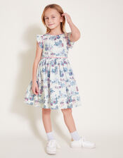 London Print Frilly Cotton Dress, White (WHITE), large