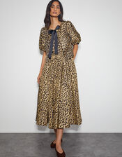 Anne Leopard Print Bow Jacket, Brown (BROWN), large