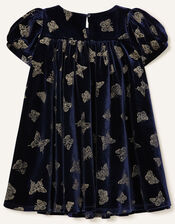 Baby Glitter Butterfly Velvet Dress, Blue (NAVY), large