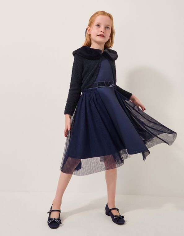 Detachable Collar Fuzzy Cardigan, Blue (NAVY), large