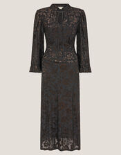 Deyla Sparkle Devoré Jersey Midi Dress, Black (BLACK), large