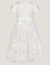Alicia Satin Floral Embroidered Dress, Ivory (IVORY), large