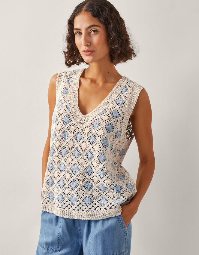 Ray Crochet Tank Top, Blue (BLUE), large