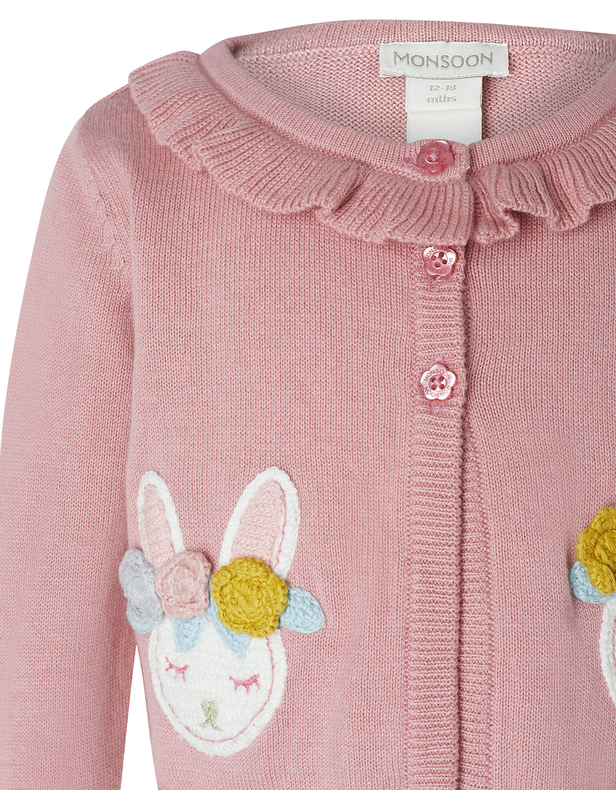 Baby Crochet Bunny Cardigan in Organic Cotton Pink