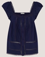 Olivia Lace Trim Top, Blue (NAVY), large