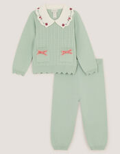Baby Cable Knit Jumper & Joggers Set, Green (GREEN), large