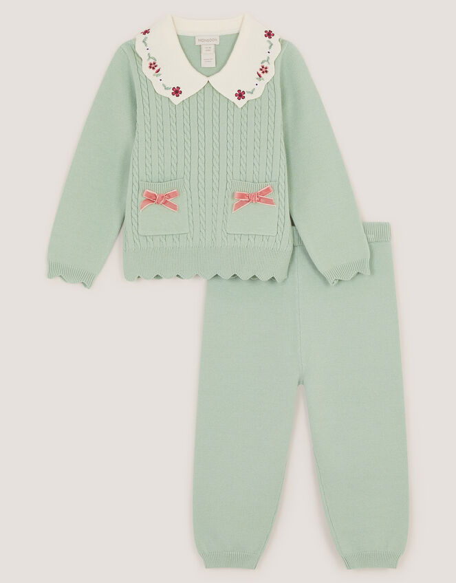 Baby Cable Knit Jumper & Joggers Set, Green (GREEN), large