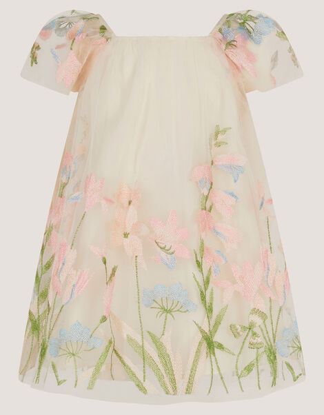 Baby Bryony Floral Embroidered Party Dress, White (WARM IVORY), large