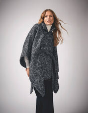 Kiri Belted Tweed Poncho Coat, , large