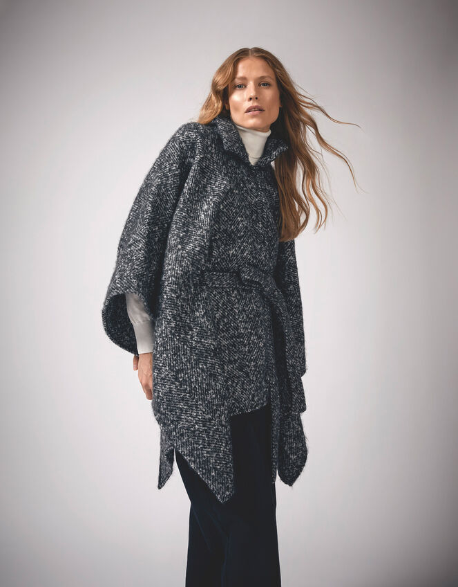 Kiri Belted Tweed Poncho Coat, , large