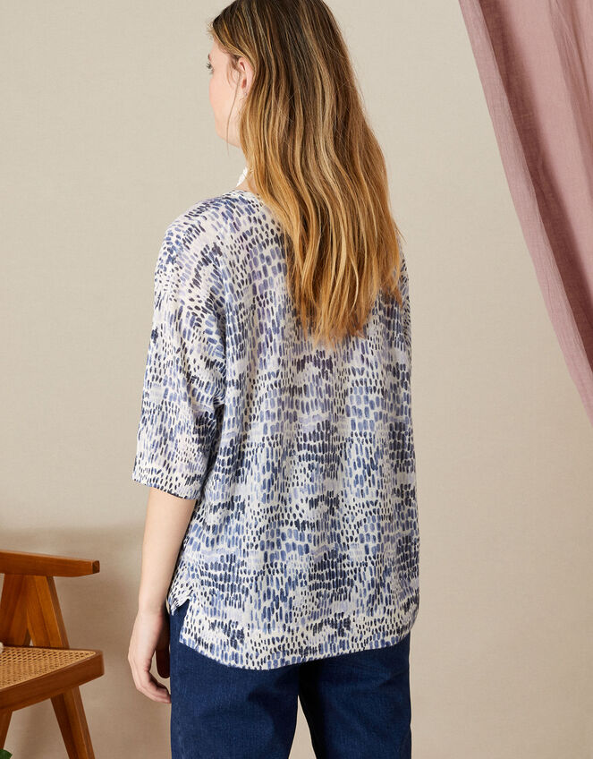 Abstract Animal Print Linen V-Neck Jumper, Blue (BLUE), large