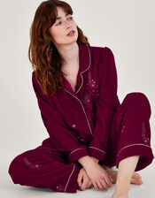 Val Velvet Embroidered Pyjamas, Red (RED), large