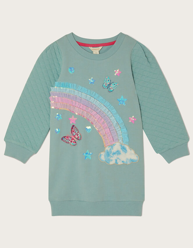 Rainbow Applique Quilted Sweat Dress, Blue (AQUA), large