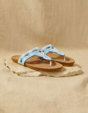 Embellished Leather Footbed Sandals , Blue (TURQUOISE), large