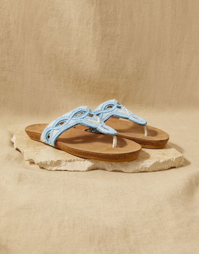 Embellished Leather Footbed Sandals , Blue (TURQUOISE), large