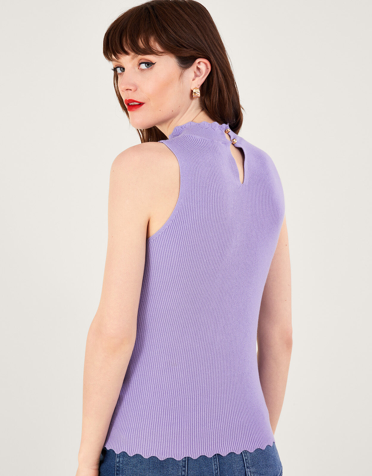 Ribbed Halter Neck Tank Top Purple Knitwear Monsoon Global