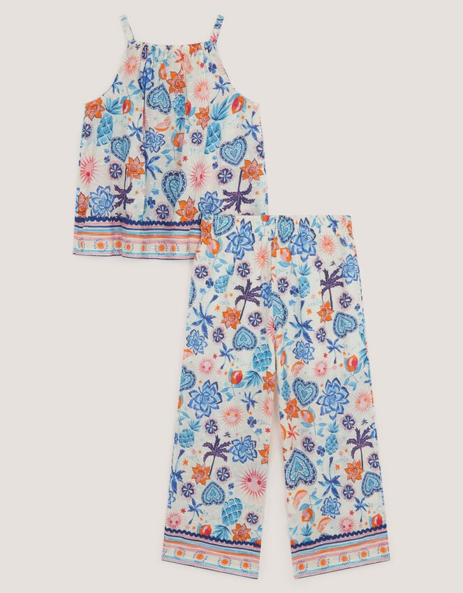 Summer Print Sleeveless Top & Trousers Set, Cream (CREAM), large