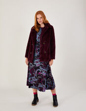 Freya Faux Fur Short Coat, Red (RED), large