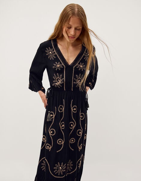 Sophy Embroidered Maxi Kaftan, Black (BLACK), large
