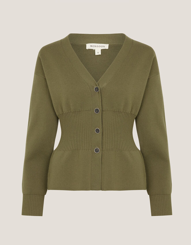Suzy Fitted V-Neck Cardigan, Green (GREEN), large