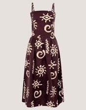 Mafalda Print Bandeau Midi Dress, Brown (CHOCOLATE), large