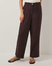 Jolie Straight Linen Trousers, Brown (CHOCOLATE), large