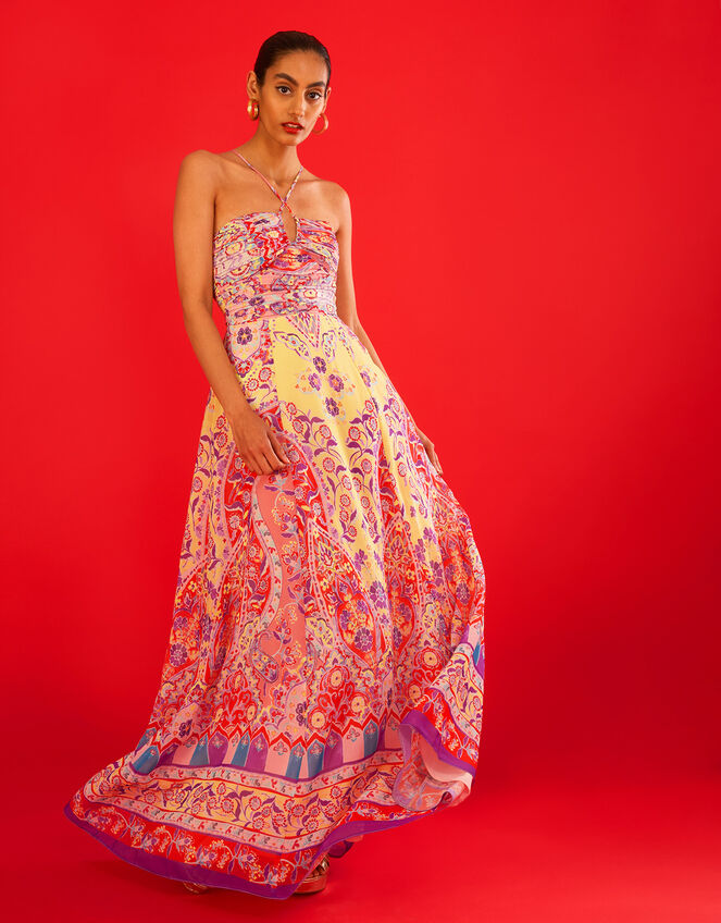 Violet Print Maxi Dress, Yellow (YELLOW), large