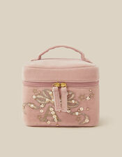 Sequin Initial Velvet Make Up Bag, Pink (PINK), large