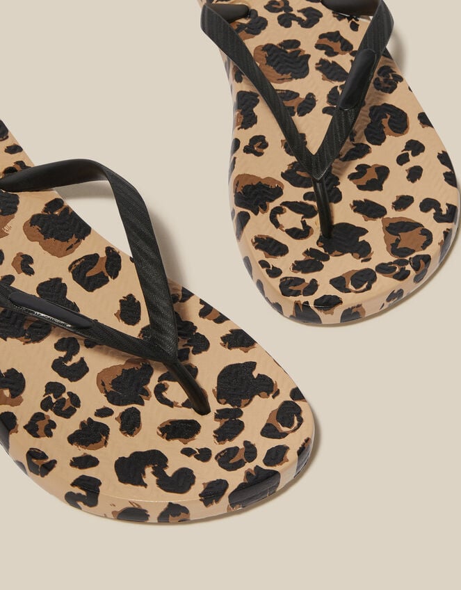 Leopard Print Flip Flops, Natural (NEUTRAL), large
