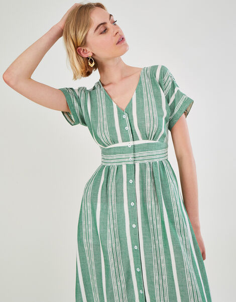Stripe Fabric Dress in Sustainable Cotton Green, Green (GREEN), large