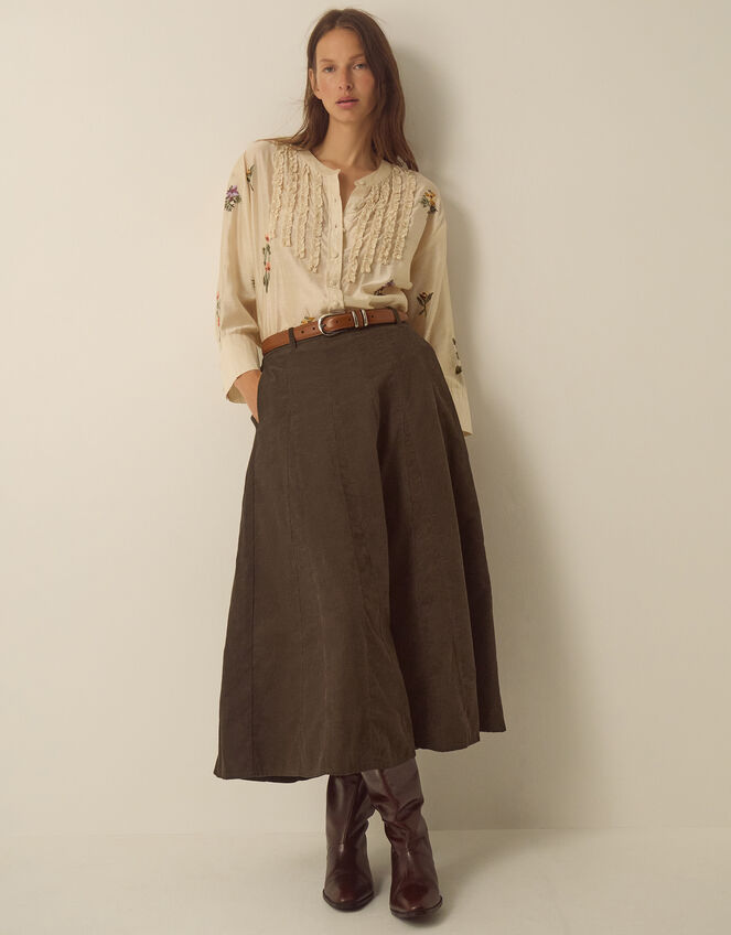 Nora Corduroy Midi Skirt, Brown (CHOCOLATE), large
