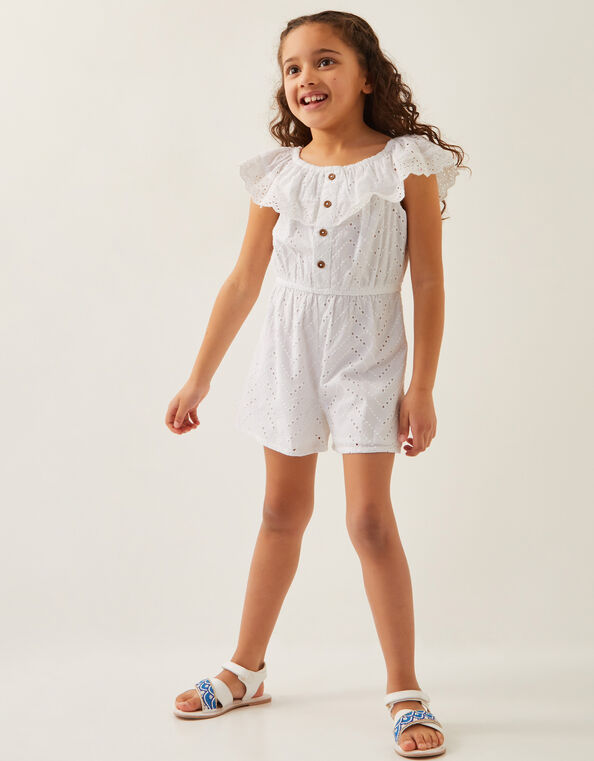 Broderie Ruffle Romper, White (WHITE), large