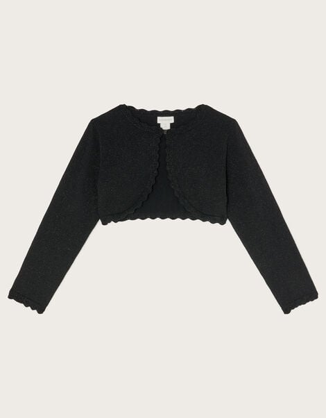 Maeve Sparkle Scallop Cardigan, Black (BLACK), large