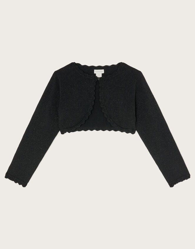 Maeve Sparkle Scallop Cardigan, Black (BLACK), large