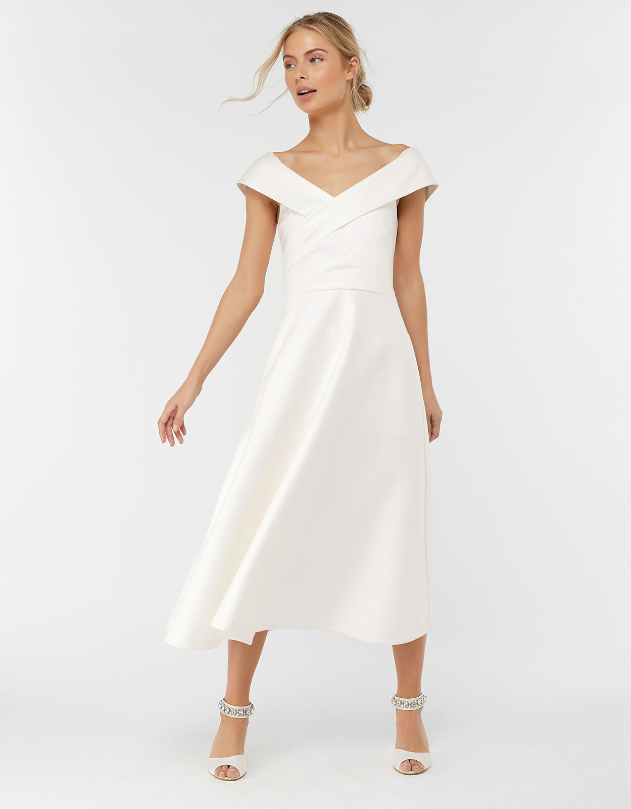 Bardot midi wedding dress discount