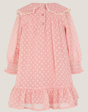 Baby Polka Dot Embroidered Collar Dress, Pink (PINK), large