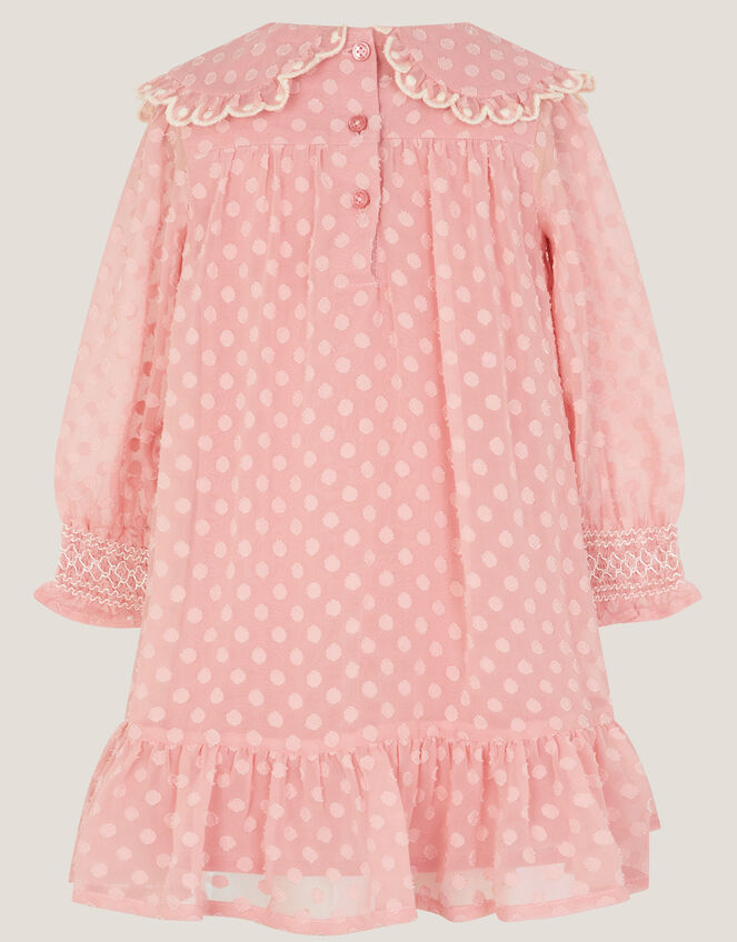 Baby Polka Dot Embroidered Collar Dress, Pink (PINK), large