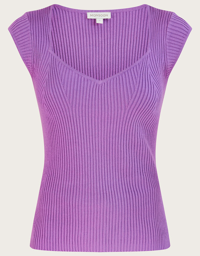 Rib Cap Sleeve Top with LENZING™ ECOVERO™ , VIOLET, large