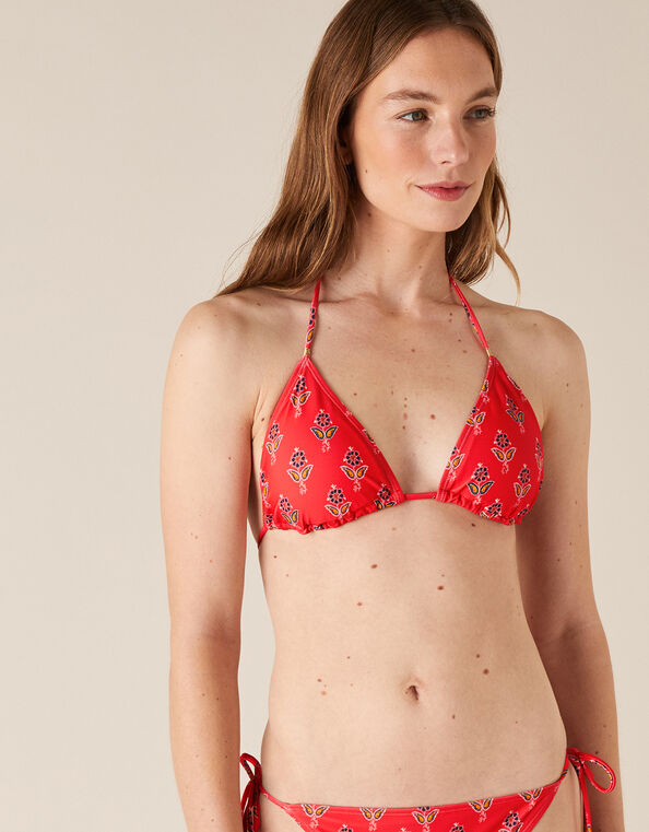 Floral Bikini Top with Recycled Polyester , Red (RED), large