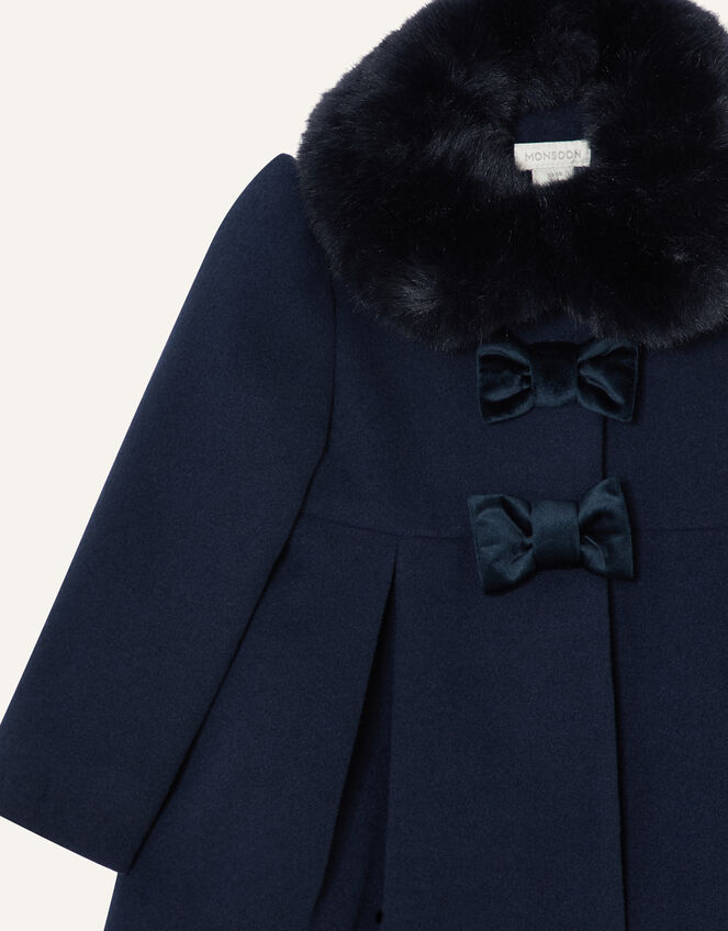 Baby Velvet Bow Swing Coat, Blue (NAVY), large